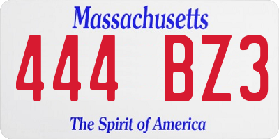 MA license plate 444BZ3