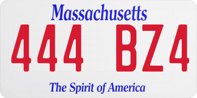 MA license plate 444BZ4