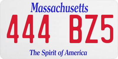 MA license plate 444BZ5