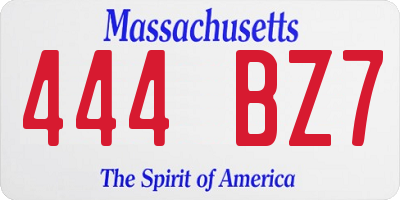 MA license plate 444BZ7