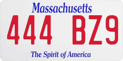 MA license plate 444BZ9