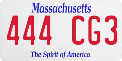 MA license plate 444CG3