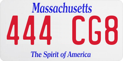 MA license plate 444CG8