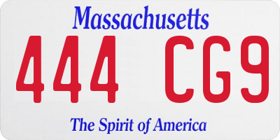 MA license plate 444CG9