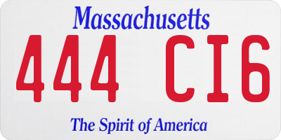 MA license plate 444CI6