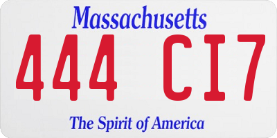 MA license plate 444CI7