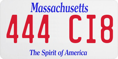 MA license plate 444CI8