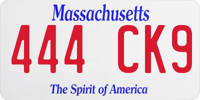 MA license plate 444CK9