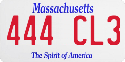 MA license plate 444CL3