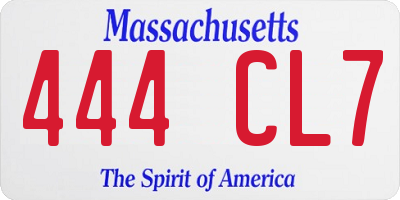 MA license plate 444CL7