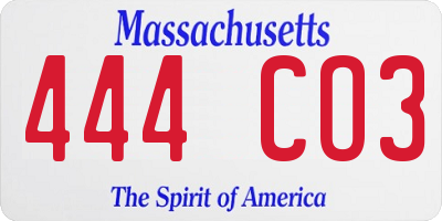 MA license plate 444CO3