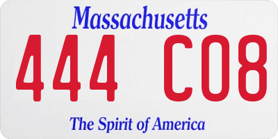 MA license plate 444CO8