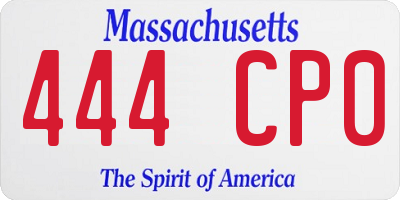 MA license plate 444CP0