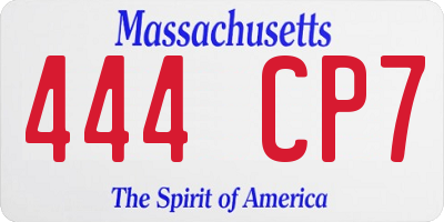 MA license plate 444CP7