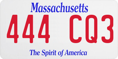 MA license plate 444CQ3