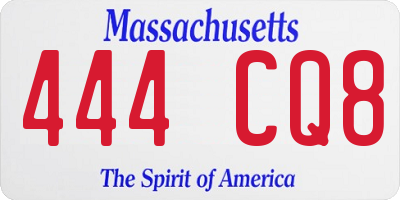 MA license plate 444CQ8