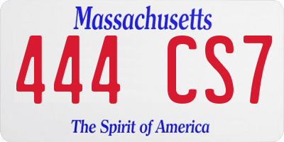 MA license plate 444CS7