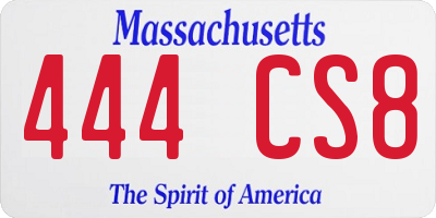 MA license plate 444CS8