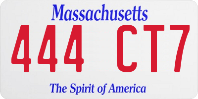MA license plate 444CT7