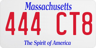 MA license plate 444CT8