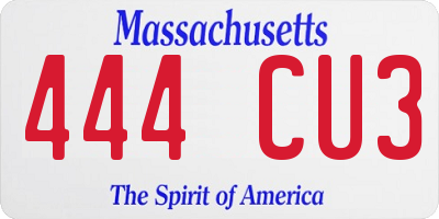 MA license plate 444CU3