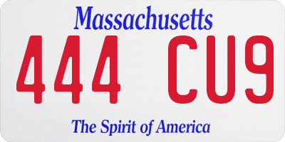 MA license plate 444CU9