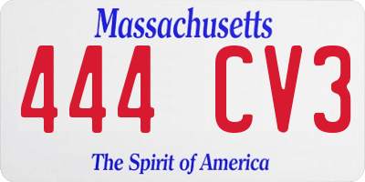 MA license plate 444CV3