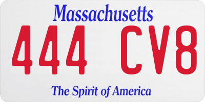 MA license plate 444CV8