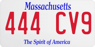 MA license plate 444CV9
