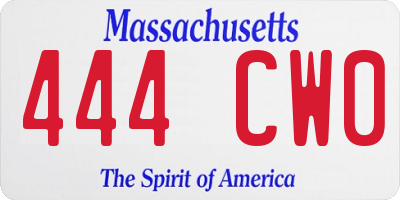 MA license plate 444CW0