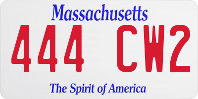 MA license plate 444CW2