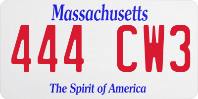 MA license plate 444CW3