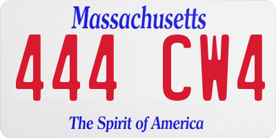MA license plate 444CW4