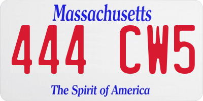 MA license plate 444CW5