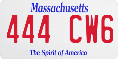 MA license plate 444CW6