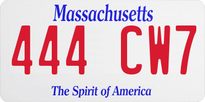 MA license plate 444CW7
