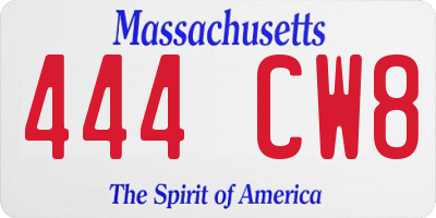 MA license plate 444CW8