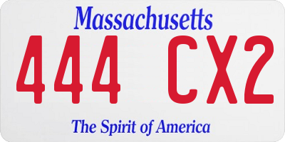 MA license plate 444CX2