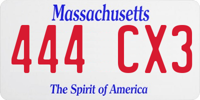 MA license plate 444CX3