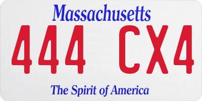MA license plate 444CX4