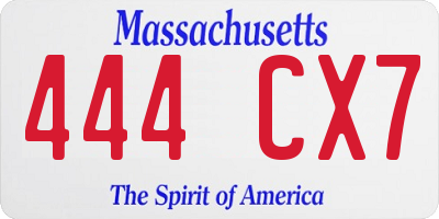 MA license plate 444CX7