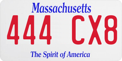 MA license plate 444CX8