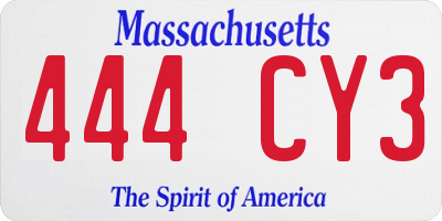 MA license plate 444CY3