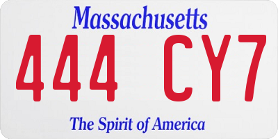 MA license plate 444CY7