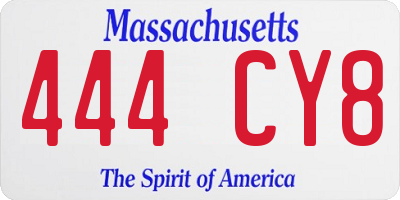 MA license plate 444CY8
