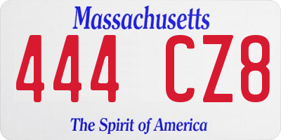 MA license plate 444CZ8