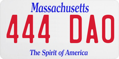MA license plate 444DA0