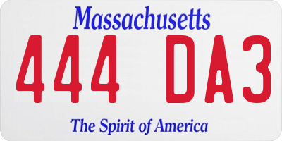 MA license plate 444DA3
