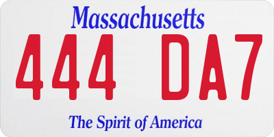 MA license plate 444DA7