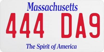 MA license plate 444DA9